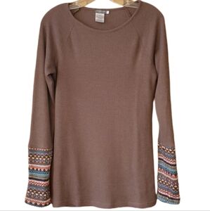 Earthbound Trading Co Womans Waffle Weave Sweater Sleeve Shirt Size Large